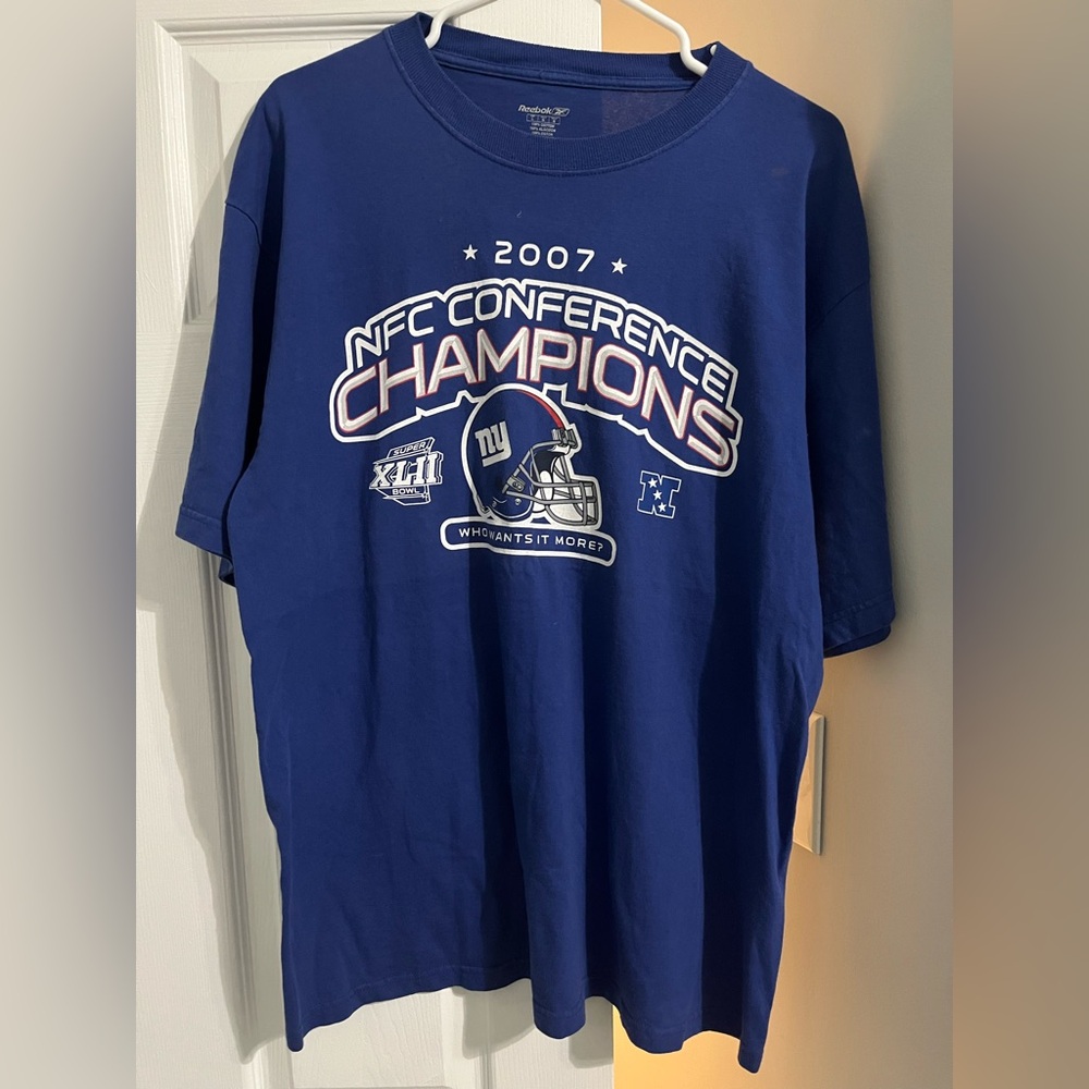 New York Giants 2007 NFC Champions T-Shirt Large L Reebok NFL